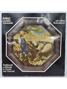 AMC German Needlepoint Kit Shepherdess Sheep Scene 8391886 Octagonal Gobelin